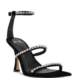 Marc Fisher LTD Dezzi Black Rhinestone Ankle Strap Sandals 8M NWT
